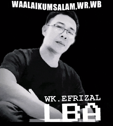 a black and white photo of a man with the name wk efrizal on the bottom