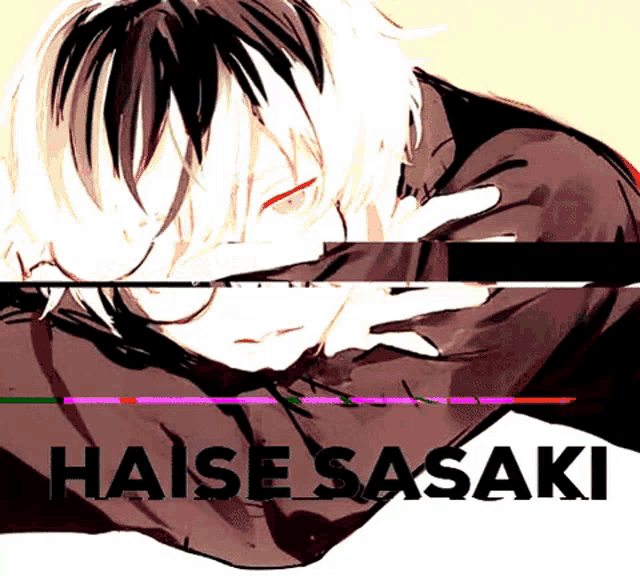 a drawing of a person with the name haise sasaki on the bottom
