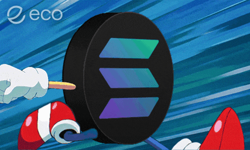 a cartoon character is holding a stick in front of a coin that says eco on it