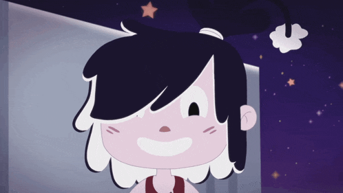 a cartoon drawing of a girl with purple hair