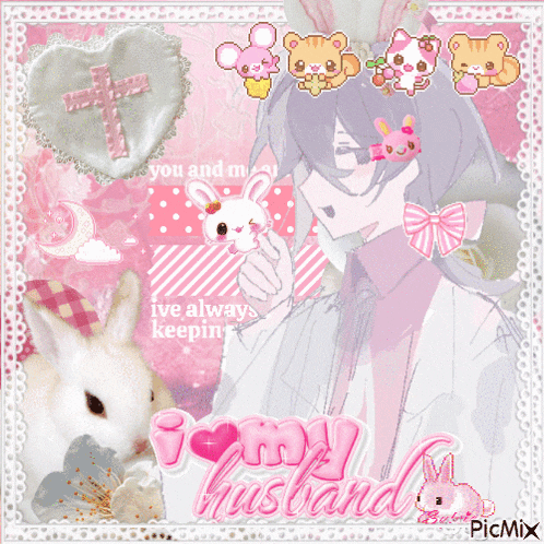 a picture of a man holding a rabbit with the words i love my husband on the bottom