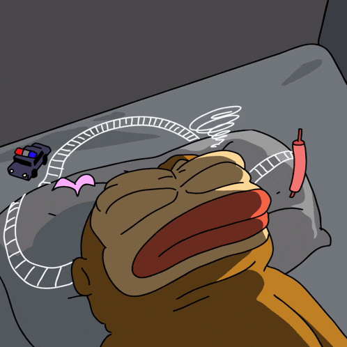 a cartoon of a monkey laying on a bed with a police car behind him