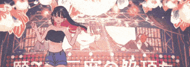 a cartoon drawing of a girl dancing in front of a dj