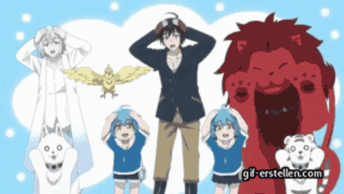 a group of anime characters are standing next to each other with the website gif-erstellen.com in the bottom right corner