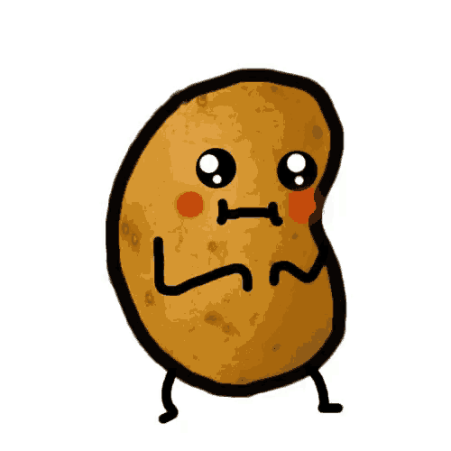 a cartoon drawing of a potato with a sad face