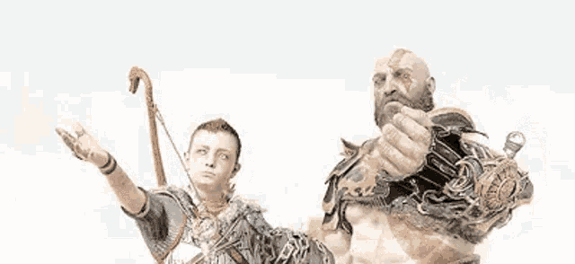 a man and a giant are standing next to each other .