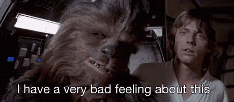 chewbacca and luke skywalker from star wars are talking to each other and chewbacca is saying i have a very bad feeling