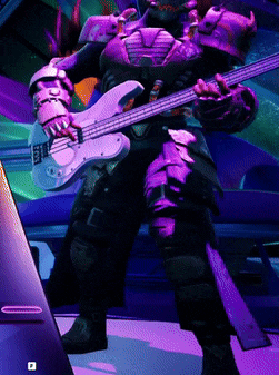 a man in purple armor is playing a guitar
