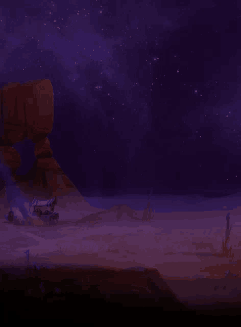 a painting of a desert with a purple sky