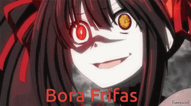 a picture of a girl with red eyes and bora frifas written below her