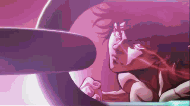a close up of a person 's face with a pink background
