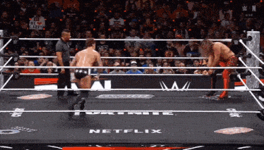two wrestlers in a wrestling ring with a netflix sign in the background