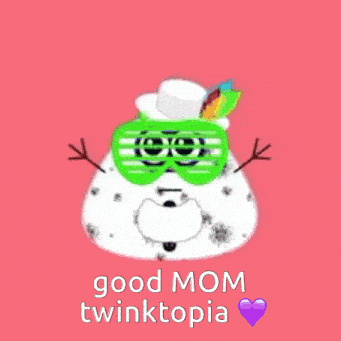 a cartoon drawing of a cloud with a green face and the words good mom twinktopia