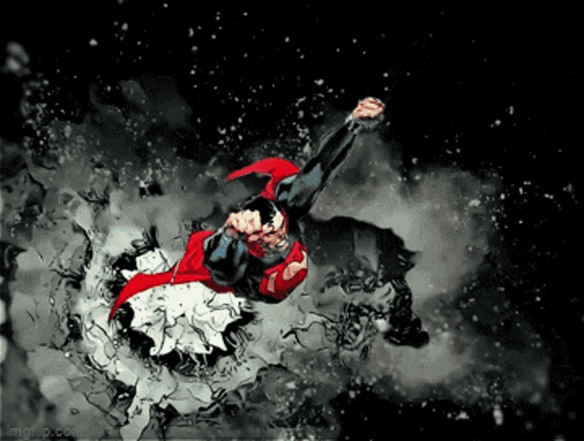 superman is flying through the air in a cartoon