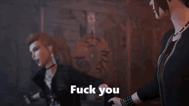 a video game character says fuck you in front of a clock