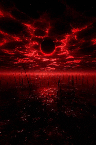 a full moon is visible in the sky above a field of dead trees