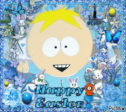 a picture of butters from south park with the words happy easter on it