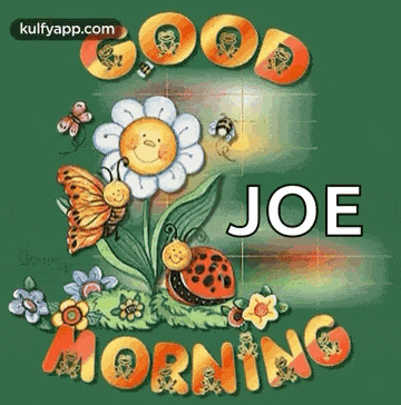 a good morning greeting card for joe with flowers , butterflies , and ladybugs .