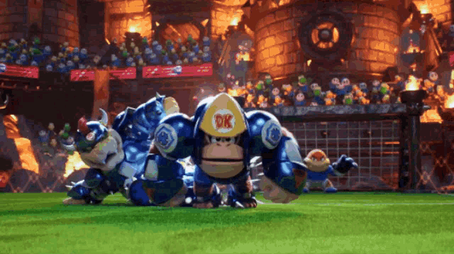 a video game character with a dk logo on his head