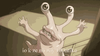a cartoon of a worm with three eyes and a mouth is making a funny face .