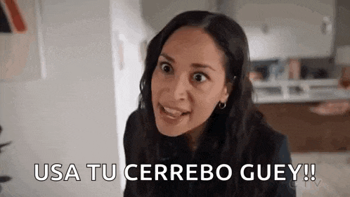 a woman is making a funny face and saying usa tu cerrebo guey !