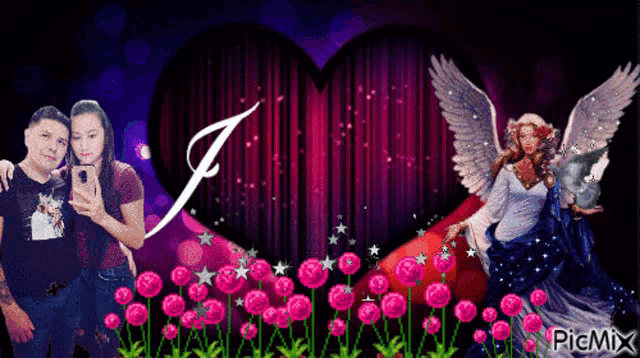 a picture of a man and a woman with the letter j in the middle