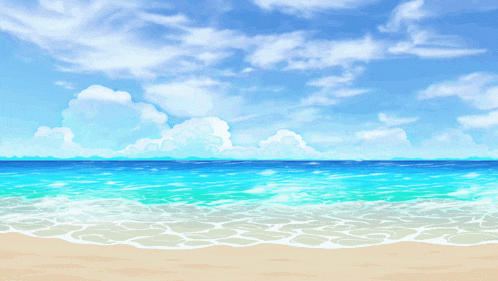 a sandy beach with a blue sky and clouds in the background