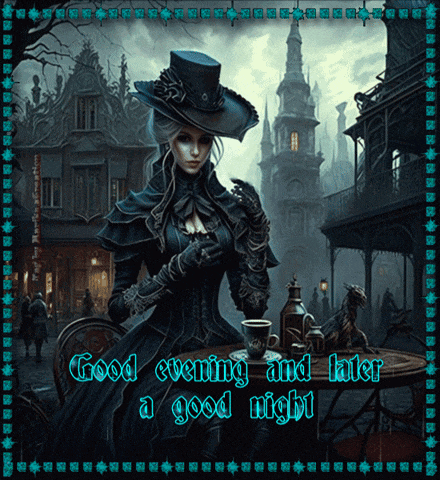 a picture of a woman with the words good evening and later a good night written on it