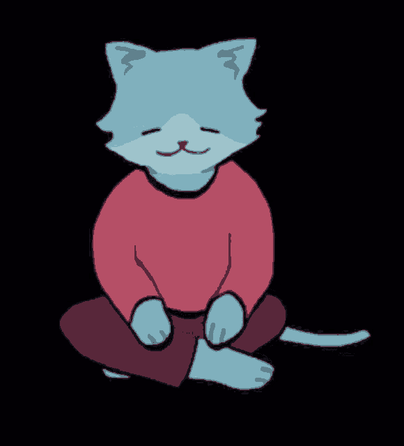 a cartoon cat is sitting on the floor with his eyes closed