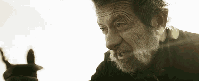 a man with a beard is looking at something in the distance