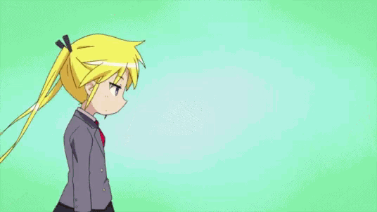 a yellow haired anime character with blue eyes and the word kill behind her