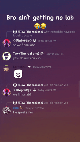 a screenshot of a text conversation between 7aw and majesty