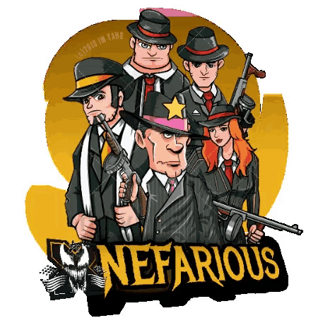 a group of men and women are standing next to each other with the word nefarious on the bottom