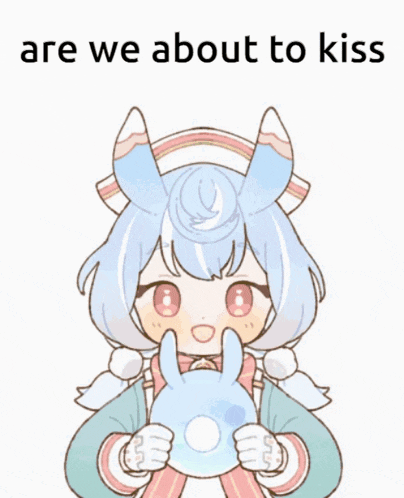 a drawing of a girl with a donut on her head and the words are we about to kiss above her