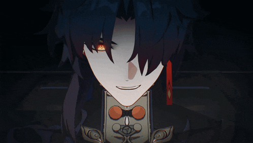 a close up of a cartoon character 's face with red eyes