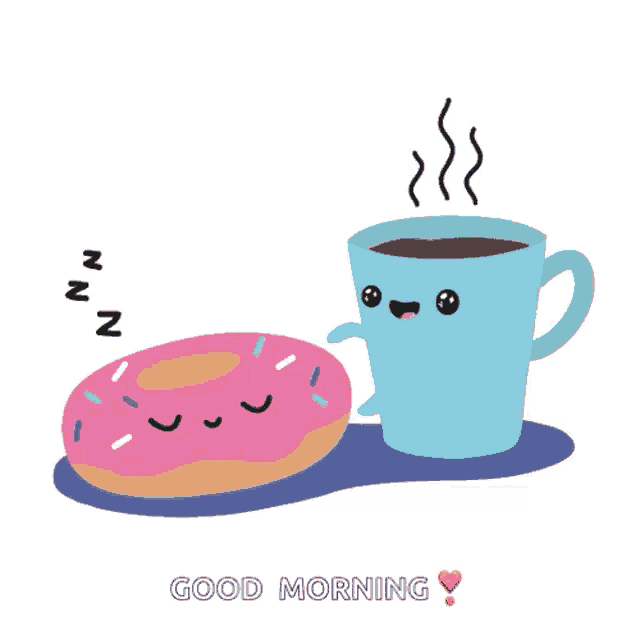 a cartoon of a donut and a cup of coffee with the words good morning below it