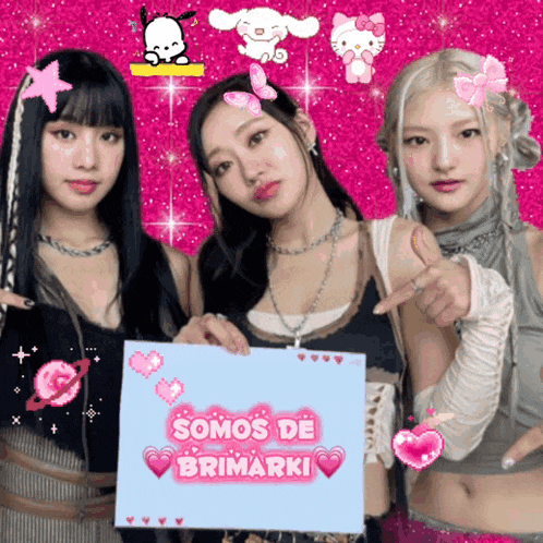 three girls holding a sign which says somos de brimarki