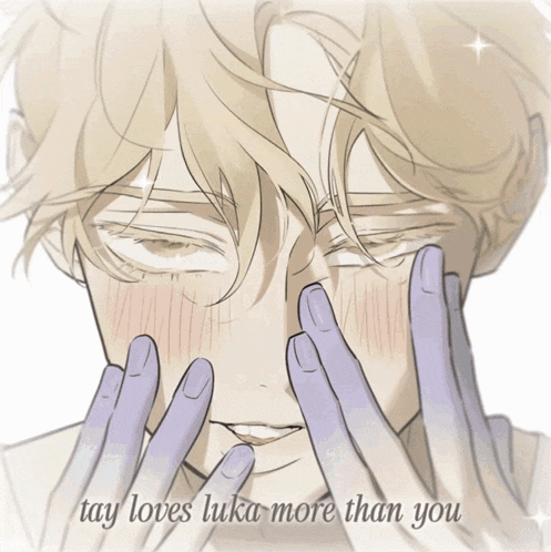 a drawing of a boy with the words " tay loves luka more than you "