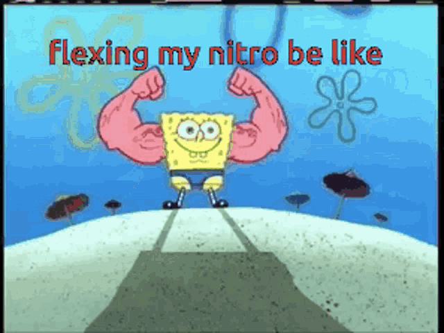a cartoon of spongebob flexing his muscles with the words " flexing my nitro be like " below him