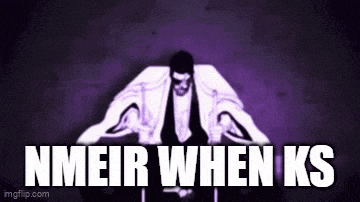 a purple background with a man and the words `` nmeir when ks ''