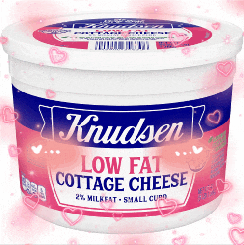 a container of low fat cottage cheese with hearts around it