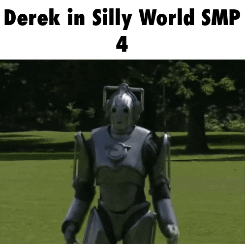 derek in silly world smp 4 with a robot in the background