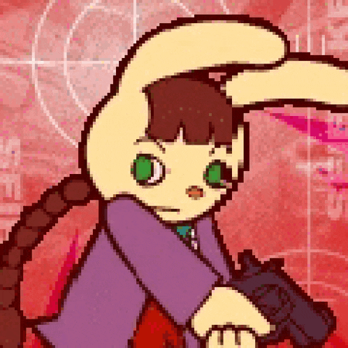 a pixel art drawing of a bunny holding a gun