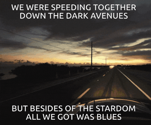 a poster that says we were speeding together down the dark avenue but besides of the stardom all we got was blues