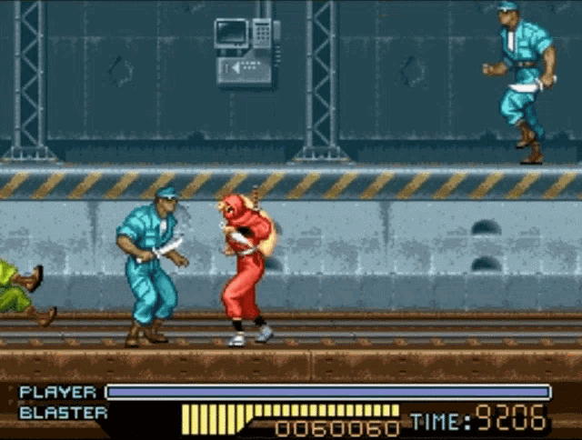 a video game screen shows a ninja fighting a police officer