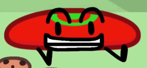 a cartoon drawing of a hot dog with a smile on its face and a cookie in the background .