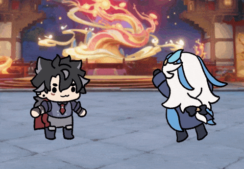 a cartoon of a man and a ghost dancing in front of a stage