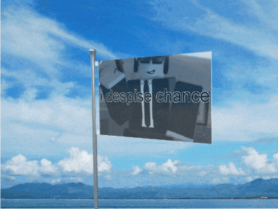 a flag with a picture of a man in a suit and the words despise chance