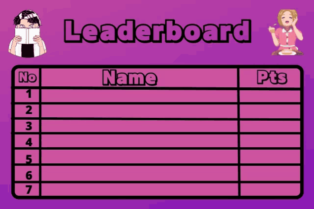 a pink leaderboard with a man reading a book and a woman eating food