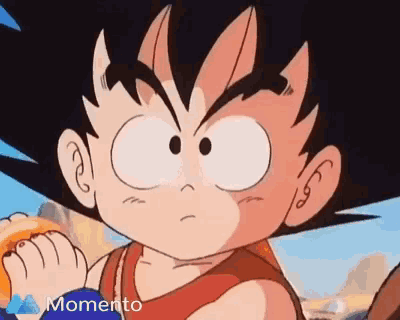 a close up of a cartoon character with the word momento on the bottom right